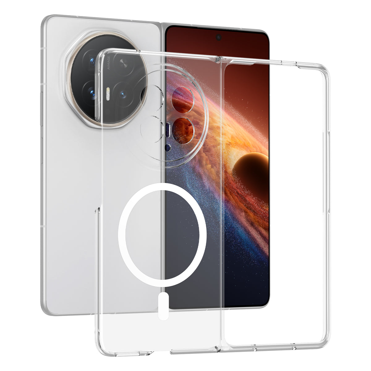 Honor Magic V6 Kamera Korumalı M-Safe Şarj Özellikli Şeffaf Zore London Sert PC Kapak