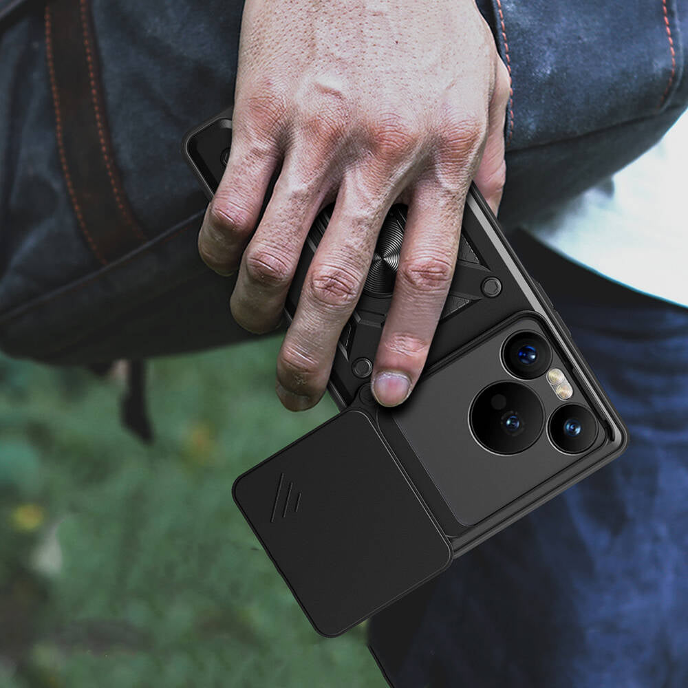 Huawei Pura 70 5G Kılıf Magnetik Standlı Kamera Korumalı Zore Sürgülü Vega Kapak