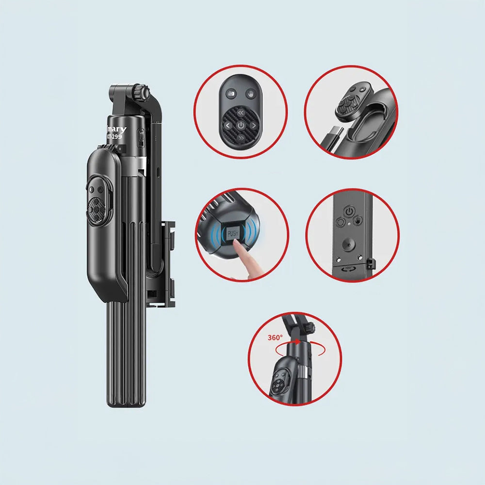 Jmary KT-299 360 Derece Dönebilen Kablosuz Kumandalı Tripod ve Selfie Çubuğu