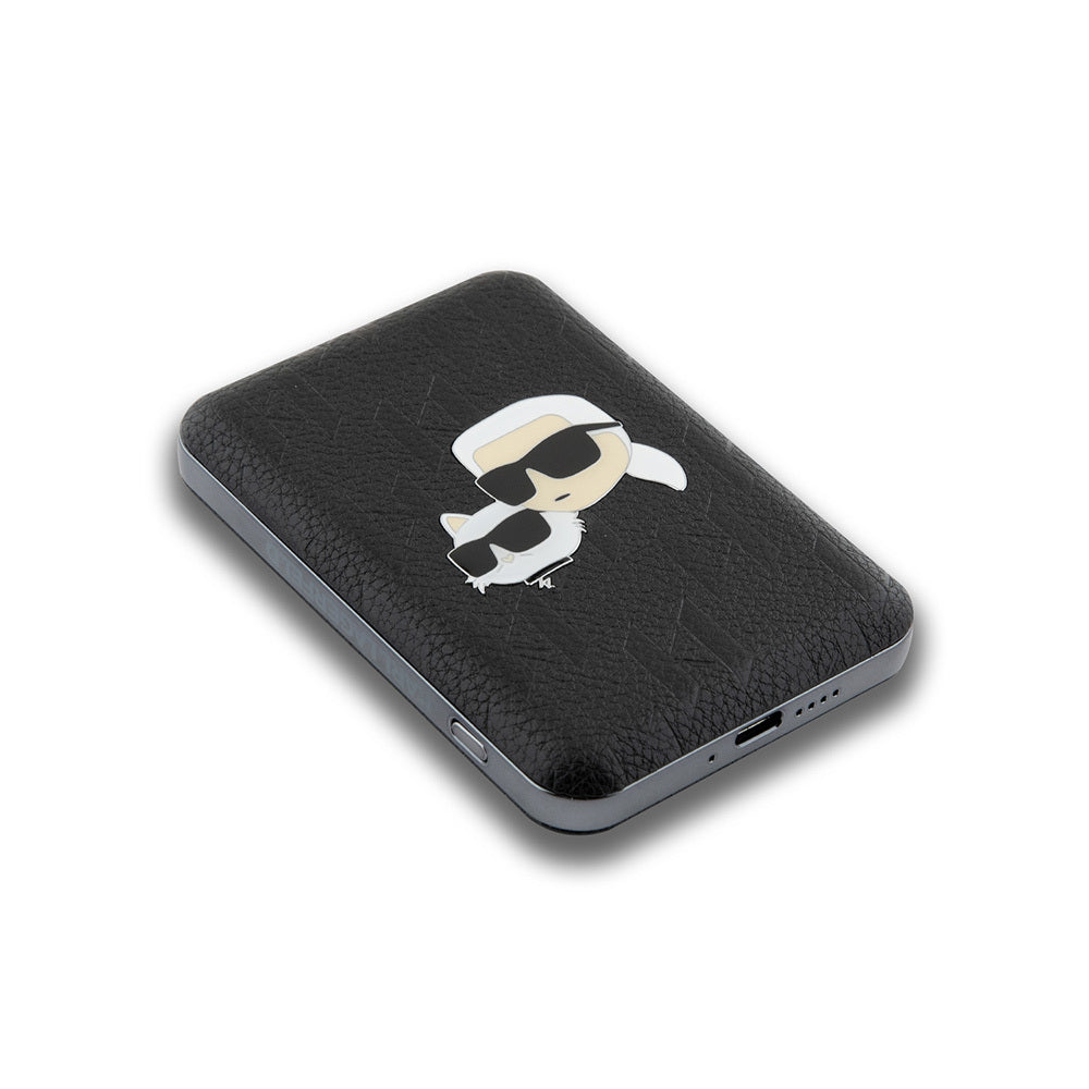 Karl Lagerfeld Orjinal Lisanslı M-safe Şarj Özellikli Led Işık Göstergeli Metal Logolu PU Deri Powerbank 5000mAh
