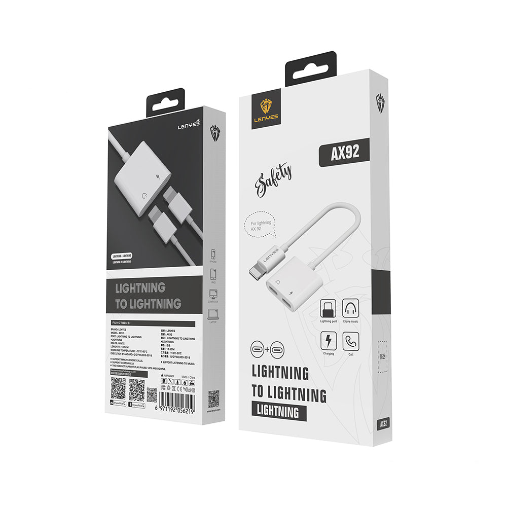 Lenyes AX92 Lightning to Lightning 2in1 Şarj ve Kulaklık Dönüştürücü Adaptör