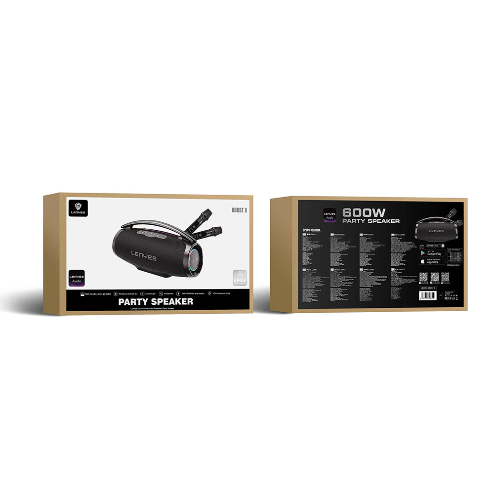 Lenyes Boost X Serisi RGB Işıklı Çift Mikrofonlu Taşınabilir Bluetooth Hoparlör v5.3 600W