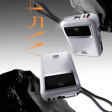 Lenyes C03-A Dijital LED Göstergeli Type-C ve Lightning Kablolu Powerbank 45W 10.000mAh