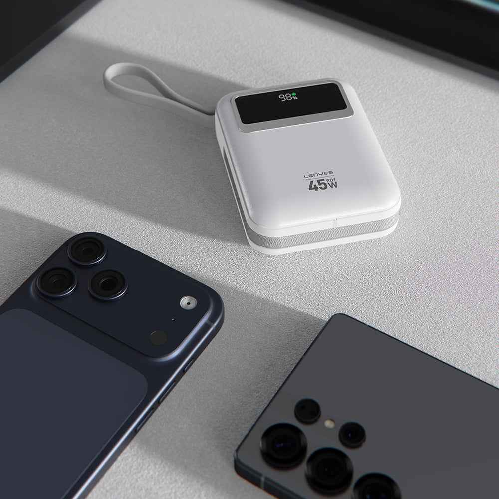 Lenyes C04-A Dijital LED Göstergeli Type-C ve Lightning Kablolu Powerbank 45W 5000mAh