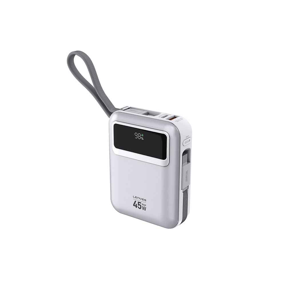 Lenyes C04-A Dijital LED Göstergeli Type-C ve Lightning Kablolu Powerbank 45W 5000mAh
