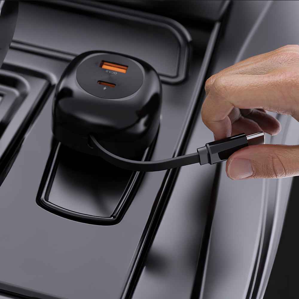 Lenyes CA59 Type-C Kablolu Hızlı Şarj Özellikli Type-C + USB-A Portlu Araç Şarj Aleti PD 60W