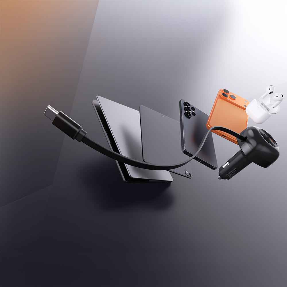 Lenyes CA59 Type-C Kablolu Hızlı Şarj Özellikli Type-C + USB-A Portlu Araç Şarj Aleti PD 60W