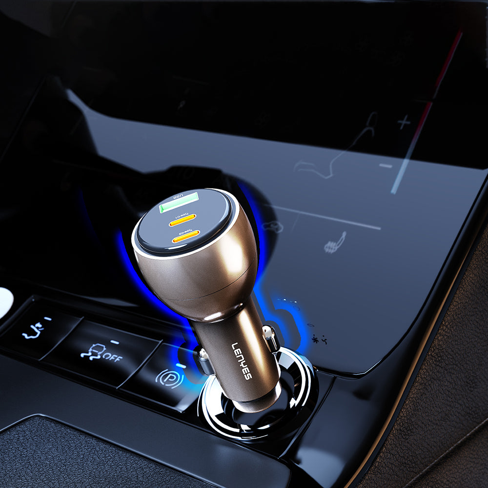 Lenyes CA64 Hızlı Şarj Özellikli Dual USB-A + Type-C Portlu PD Araç Şarj Aleti 30W