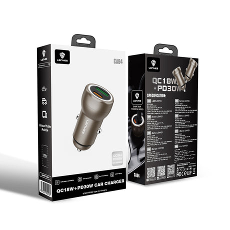 Lenyes CA64 Hızlı Şarj Özellikli Dual USB-A + Type-C Portlu PD Araç Şarj Aleti 30W