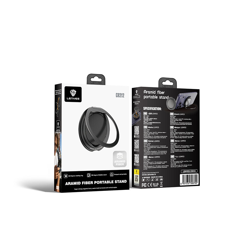Lenyes CR212 Aramid Fiber 360 Derece Dönebilen Magnetik Ring Stand Telefon Tutucu