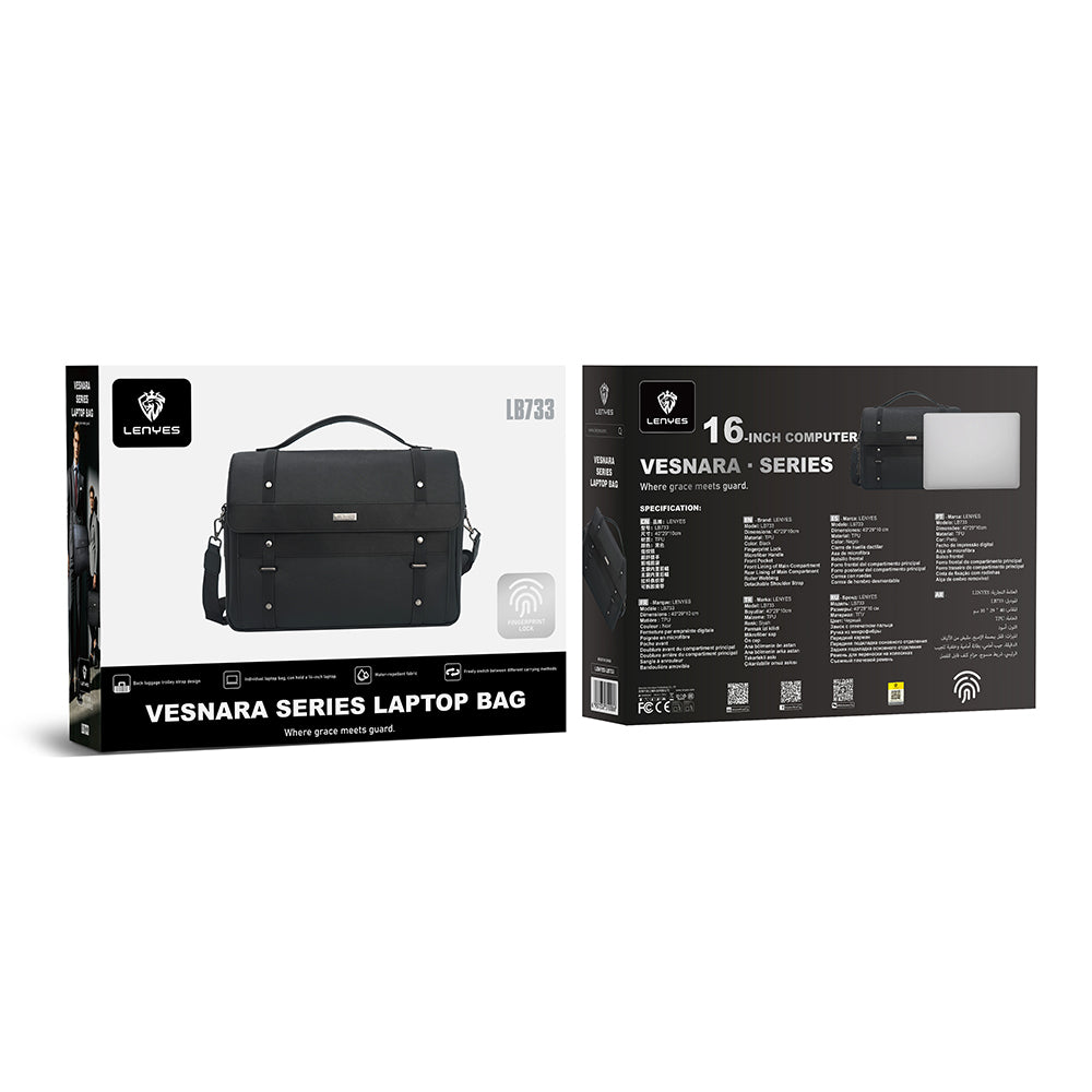 Lenyes LB733 Vesnara Serisi Parmak İzi Kilitli Su Geçirmez 16 inç Laptop Çantası