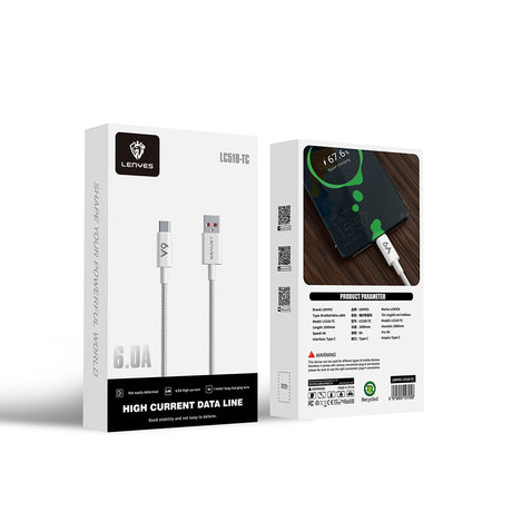 Lenyes LC518 USB-A to Type-C 6A Örgü Tasarımlı Hızlı Şarj Özellikli Data ve Şarj Kablosu 66W 1M