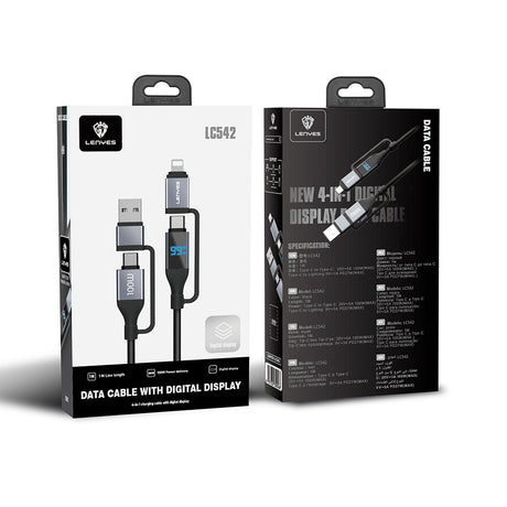 Lenyes LC542 Dijital Göstergeli 4in1 USB-A - Type-C + Type-C to Lightning 100W 1M