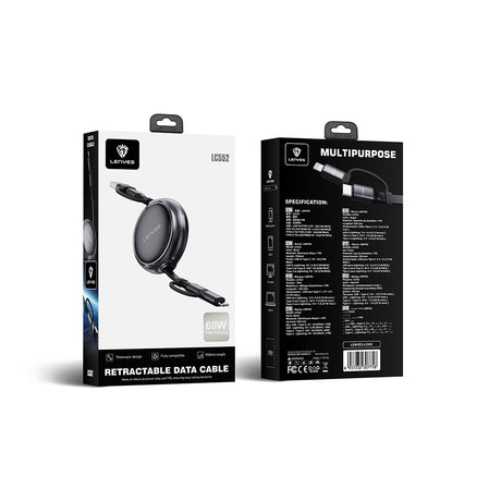 Lenyes LC552 4in1 USB-A - Type-C + Type-C to Lightning Makaralı Data ve Şarj Kablosu 60W 95cm