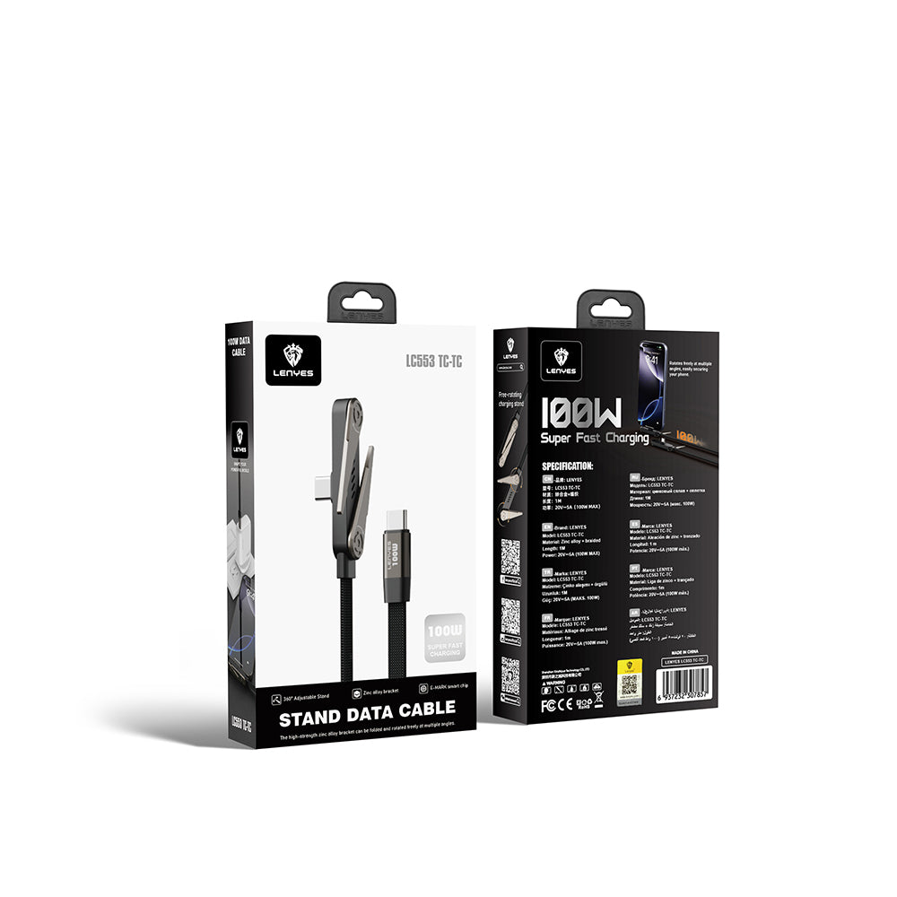 Lenyes LC553 Type-C to Type-C Stand Özellikli E-Mark Smart Çipli Data ve Şarj Kablosu 100W 1M