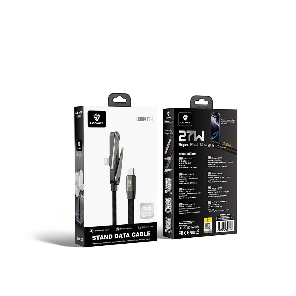 Lenyes LC554 Type-C to Lightning Stand Özellikli Data ve Şarj Kablosu 27W 1M