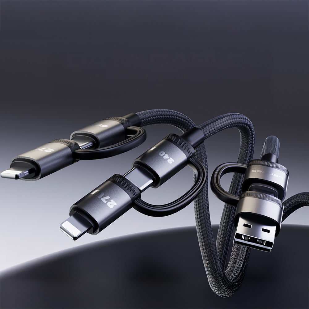 Lenyes LC557 4in1 USB-A - Type-C + Type-C to Lightning E-Mark Smart Çipli Data ve Şarj Kablosu 240W 1M