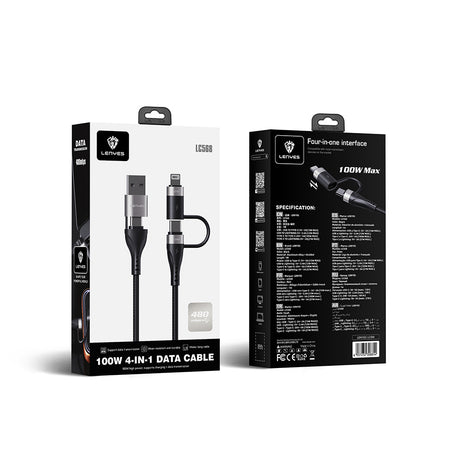 Lenyes LC568 4in1 USB-A - Type-C + Type-C to Lightning Data ve Şarj Kablosu 100W 1M