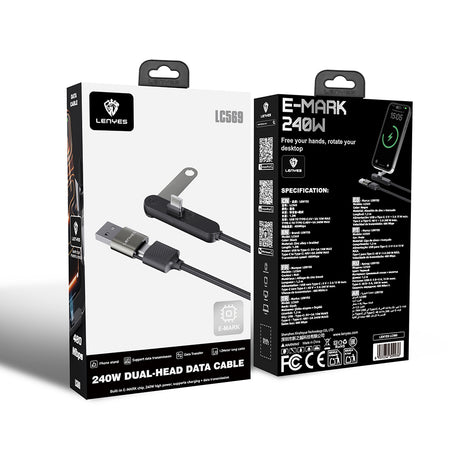 Lenyes LC569 2in1 USB-A - Type-C + Type-C Standlı Data ve Şarj Kablosu 240W 1.2M