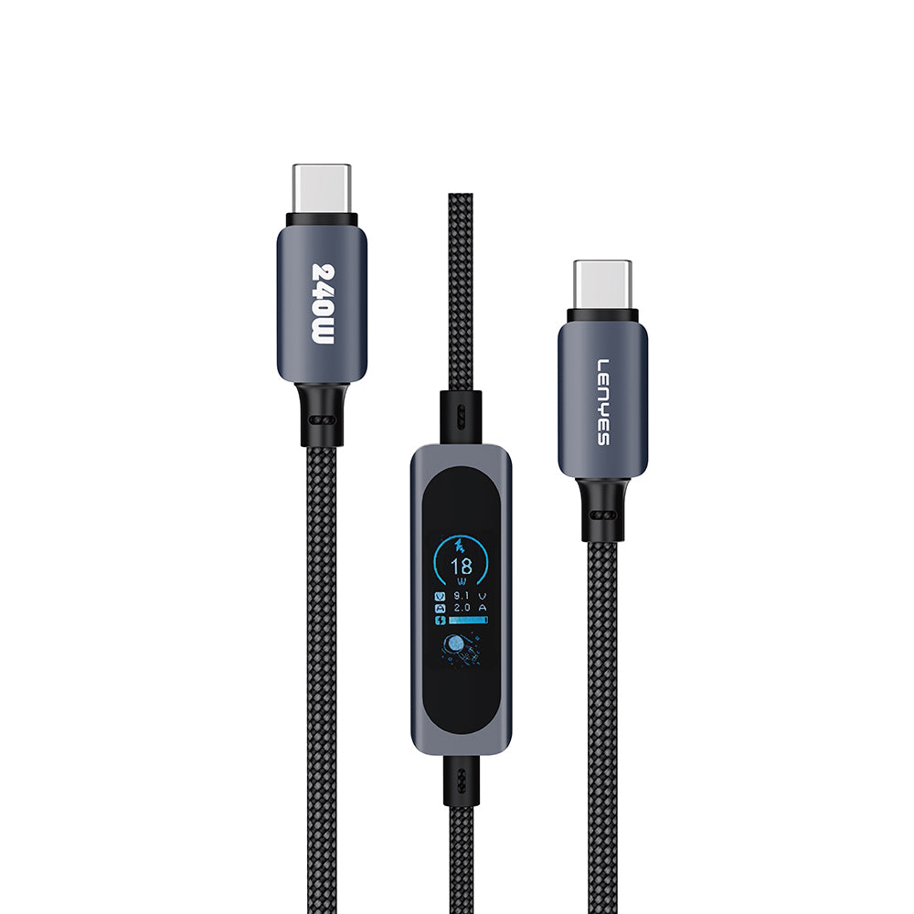Lenyes LC572 TFT Ekranlı Type-C to Type-C Data ve Şarj Kablosu 240W 1.2M