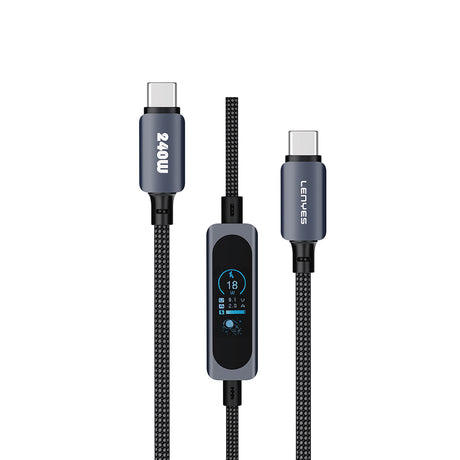 Lenyes LC572 TFT Ekranlı Type-C to Type-C Data ve Şarj Kablosu 240W 1.2M