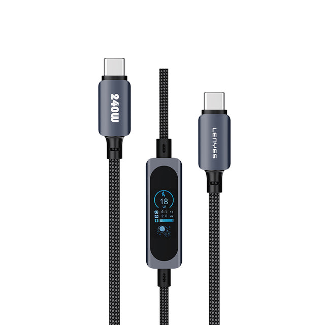 Lenyes LC572 TFT Ekranlı Type-C to Type-C Data ve Şarj Kablosu 240W 1.2M