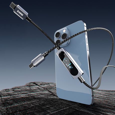 Lenyes LC572 TFT Ekranlı Type-C to Type-C Data ve Şarj Kablosu 240W 1.2M