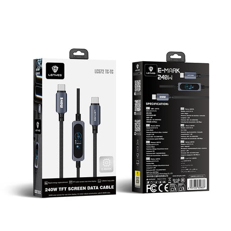 Lenyes LC572 TFT Ekranlı Type-C to Type-C Data ve Şarj Kablosu 240W 1.2M