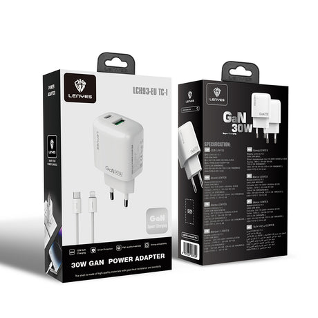 Lenyes LCH93-TC-L Type-C to Lightning GaN Teknolojili PD ve USB Hızlı Şarj Özellikli Şarj Seti 30W