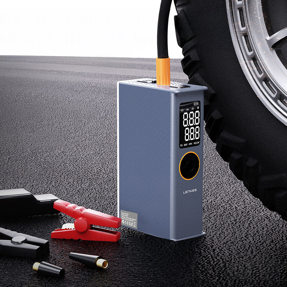 Lenyes LCI205 LED Işıklı Araç Akü Acil Durum Takviye Güç Kaynağı ve Hava Kompresörü 12V 100W 7200mAh