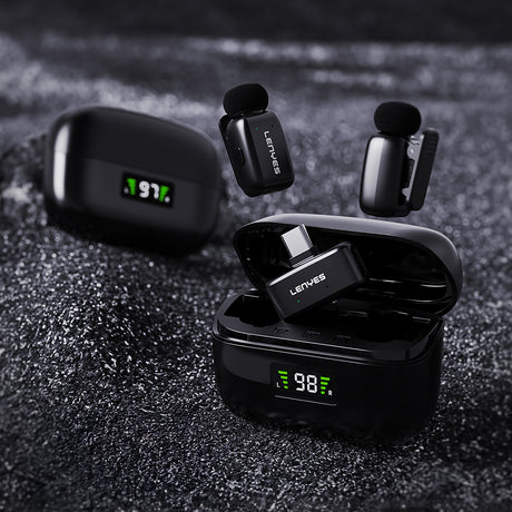 Lenyes LM206 Dijital LED Göstergeli Type-C Portlu Kablosuz Yaka Mikrofonu