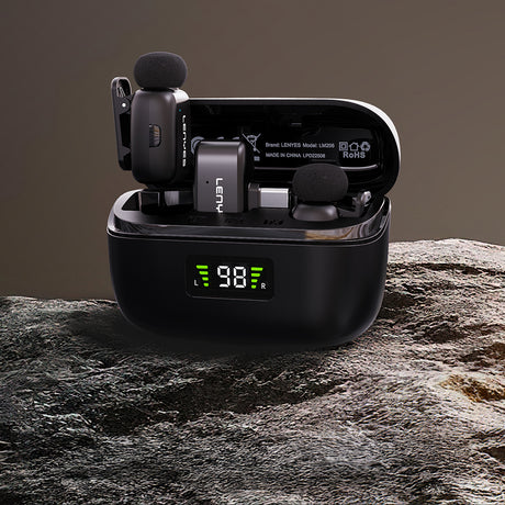 Lenyes LM206 Dijital LED Göstergeli Type-C Portlu Kablosuz Yaka Mikrofonu