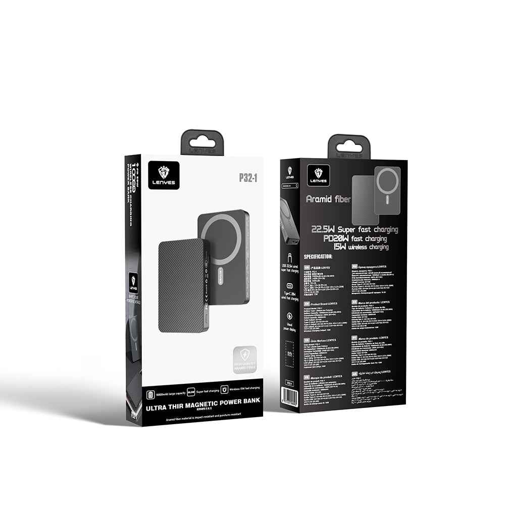 Lenyes P32-1 M-safe Şarj Özellikli Aramid Fiber Powerbank 15W 10000mAh