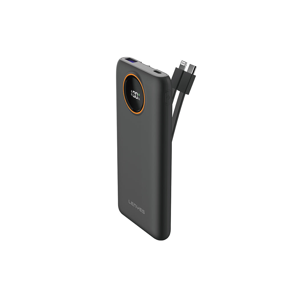 Lenyes P851L Dijital LED Göstergeli Type-C ve Lightning Kablolu Powerbank 22.5W 10000mAh