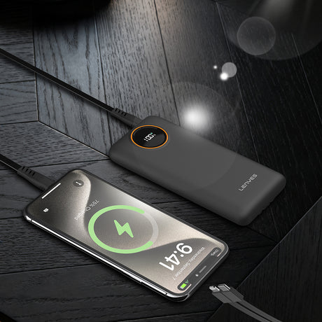 Lenyes P851L Dijital LED Göstergeli Type-C ve Lightning Kablolu Powerbank 22.5W 10000mAh