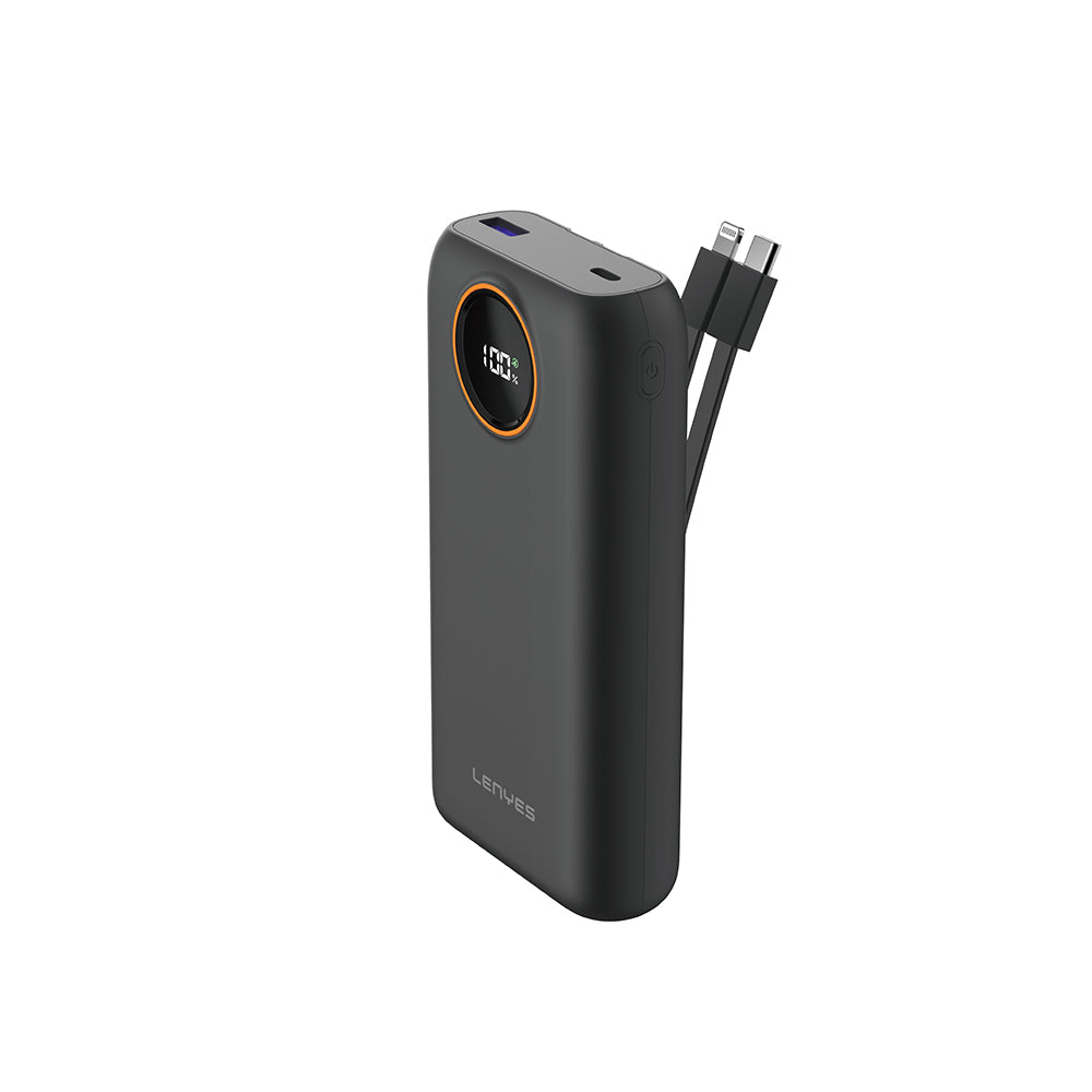 Lenyes P852L Dijital LED Göstergeli Type-C ve Lightning Kablolu Powerbank 22.5W 20000mAh