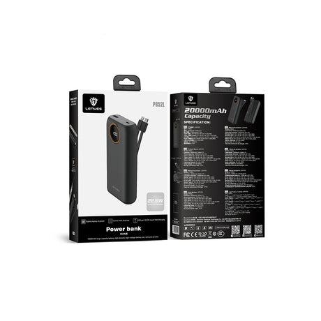 Lenyes P852L Dijital LED Göstergeli Type-C ve Lightning Kablolu Powerbank 22.5W 20000mAh
