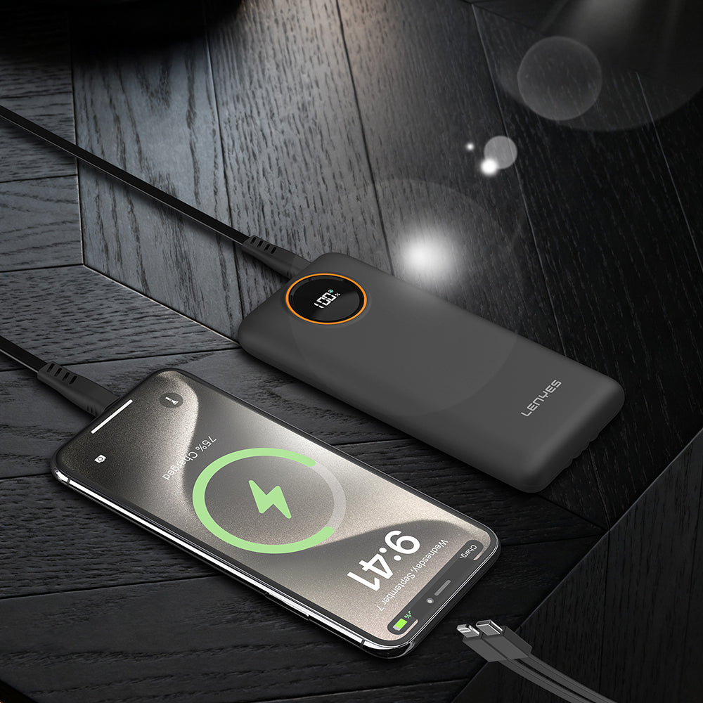 Lenyes P852L Dijital LED Göstergeli Type-C ve Lightning Kablolu Powerbank 22.5W 20000mAh