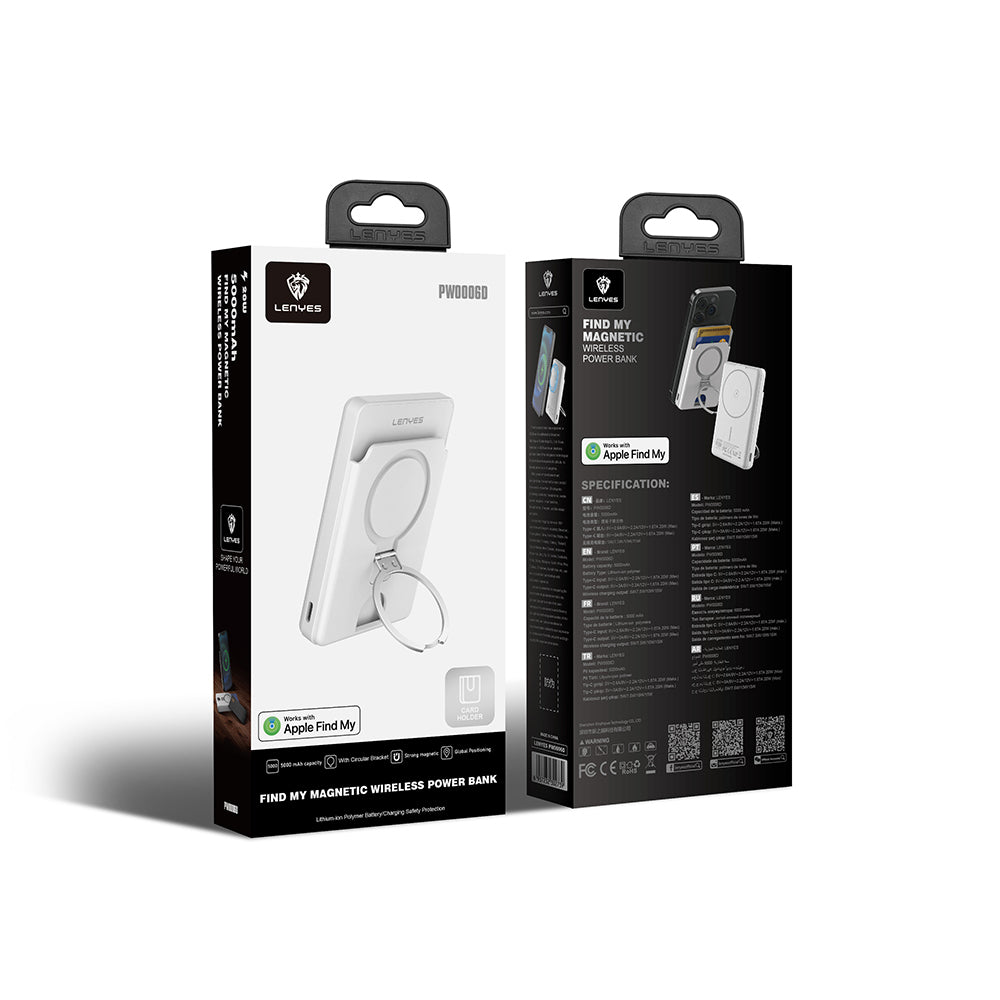 Lenyes PW0006D PD 20W Hızlı Şarj Özellikli Kartlıklı Standlı Wireless Powerbank 15W 5000mAh