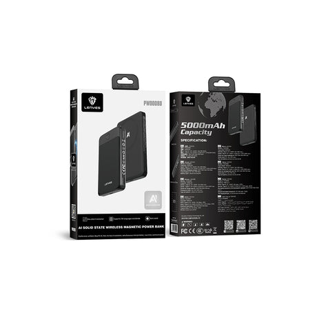 Lenyes PW0008D PD 20W LED Ekranlı Yapay Zeka Destekli Ultra İnce Wireless Powerbank 15W 5000mAh