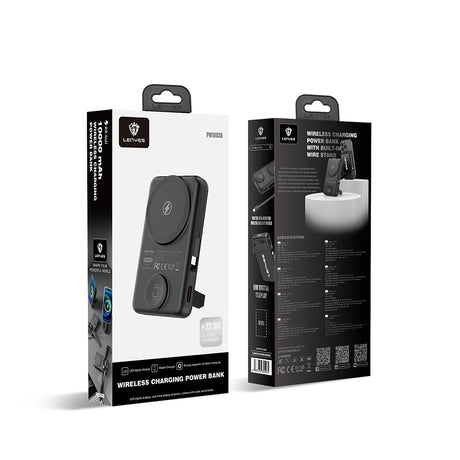 Lenyes PW1003D 22.5W Dijital LED Ekranlı Akıllı Saat Kablosuz Şarj Özellikli Standlı Wireless Powerbank 15W 10000mAh