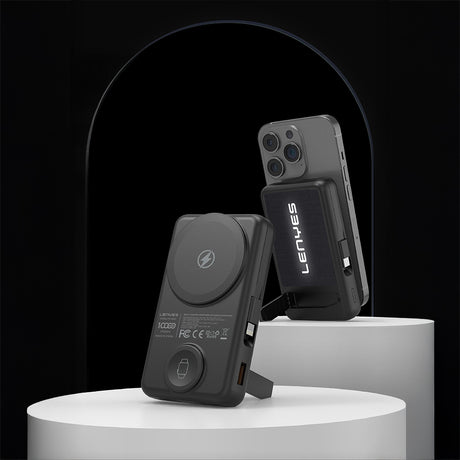 Lenyes PW1003D 22.5W Dijital LED Ekranlı Akıllı Saat Kablosuz Şarj Özellikli Standlı Wireless Powerbank 15W 10000mAh