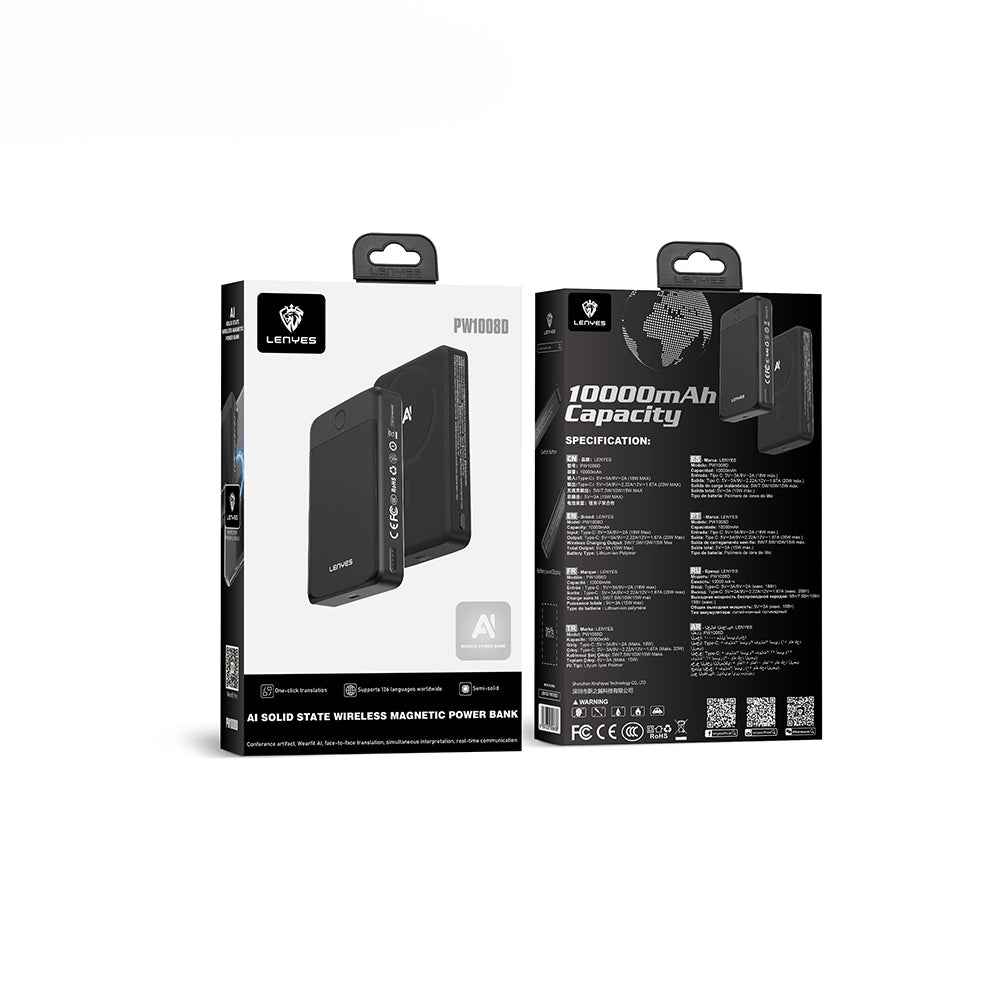 Lenyes PW1008D PD 20W LED Ekranlı Yapay Zeka Destekli Ultra İnce Wireless Powerbank 15W 10.000mAh