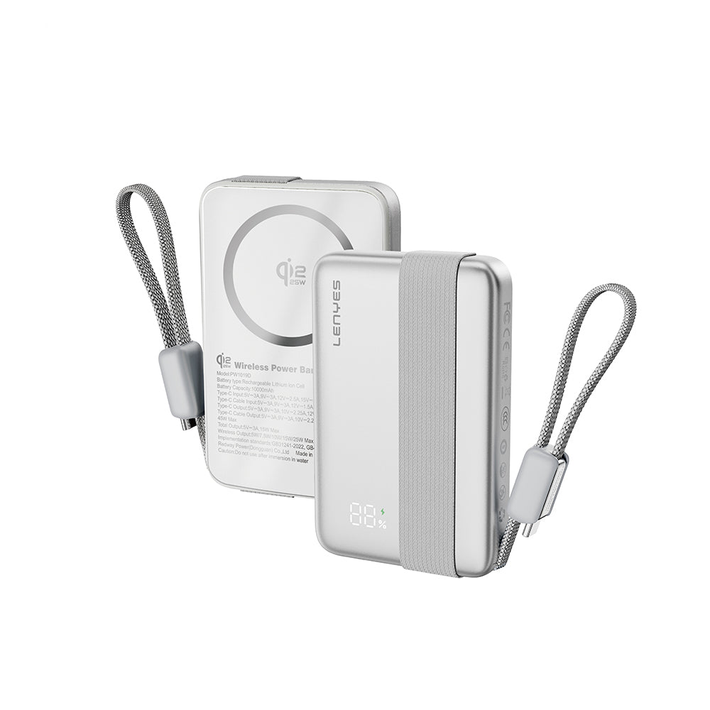 Lenyes PW1019D PD 45W Qi2 Teknolojili Type-C Kablolu Wireless Powerbank 25W 10000mAh