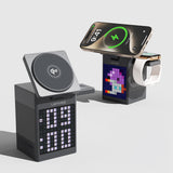 Lenyes PW320 Qi2 Şarj Teknolojili Alarmlı Bluetooth Speaker Özellikli Telefon&Akıllı Saat&Kulaklık 15W 6in1 Kablosuz Şarj Standı