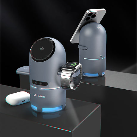 Lenyes PW321 Qi2 Şarj Teknolojili Bluetooth Speaker Hoparlör Özellikli Telefon&Akıllı Saat&Kulaklık 15W 4in1 Kablosuz Şarj Standı