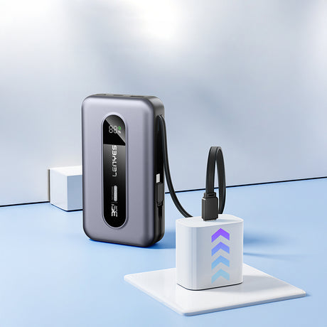 Lenyes PX1002D Dijital LED Göstergeli Teleskopik Type-C ve Lightning Kablolu Powerbank 35W 10.000mAh