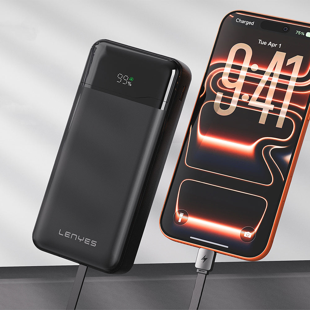 Lenyes PX280D Dijital LED Ekranlı Type-C ve Lightning Kablolu Powerbank 22.5W 20.000mAh