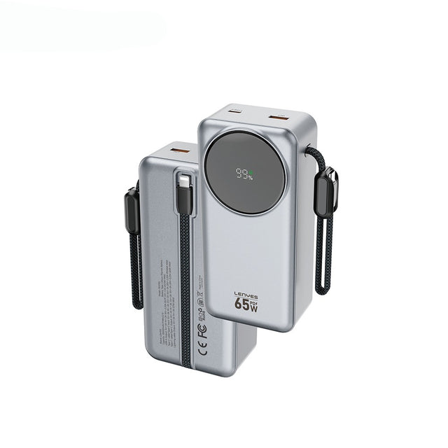 Lenyes PX379D Dijital LED Ekranlı Type-C ve Lightning Kablolu Powerbank 65W 30.000mAh