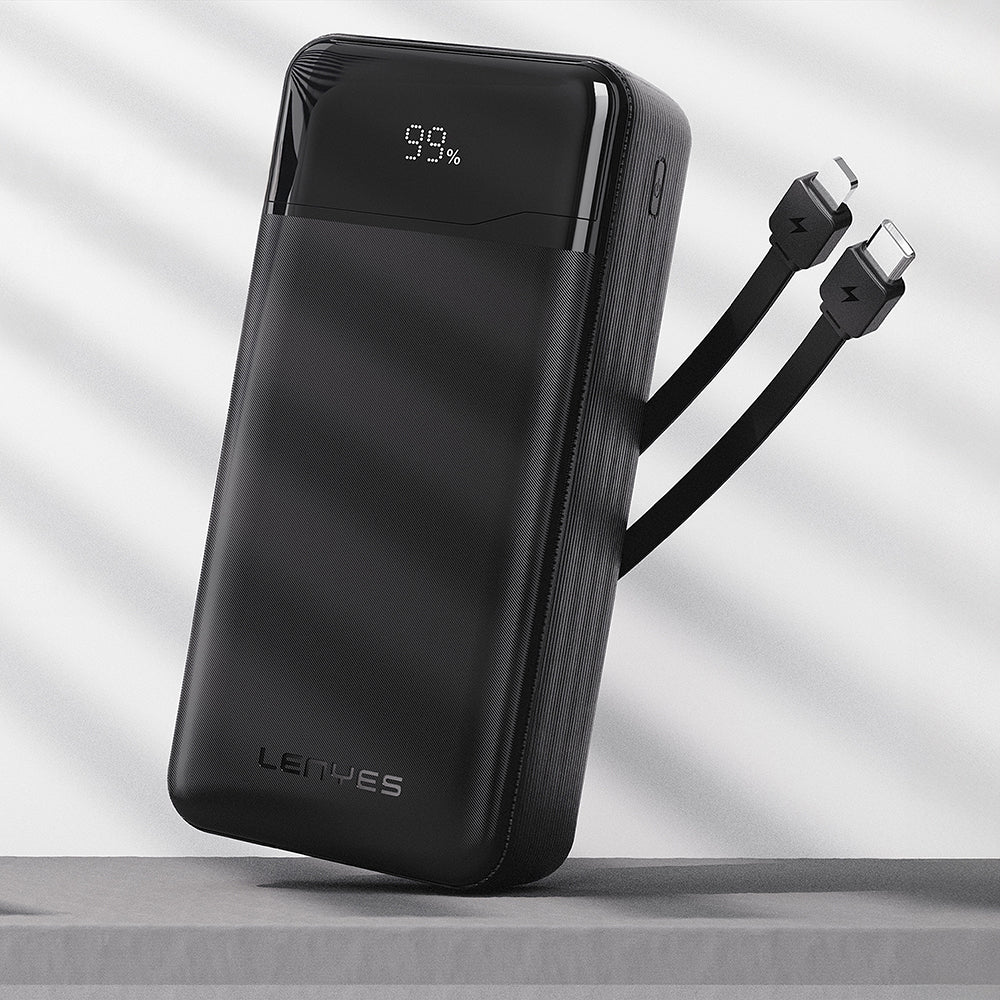 Lenyes PX380D Dijital LED Ekranlı Type-C ve Lightning Kablolu Powerbank 22.5W 30.000mAh